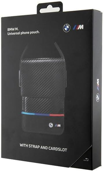 BMW M Series Carbon Tricolour Universal Phone Pouch With Strap And Cardslot Black - BMOWBPUCARTCBK