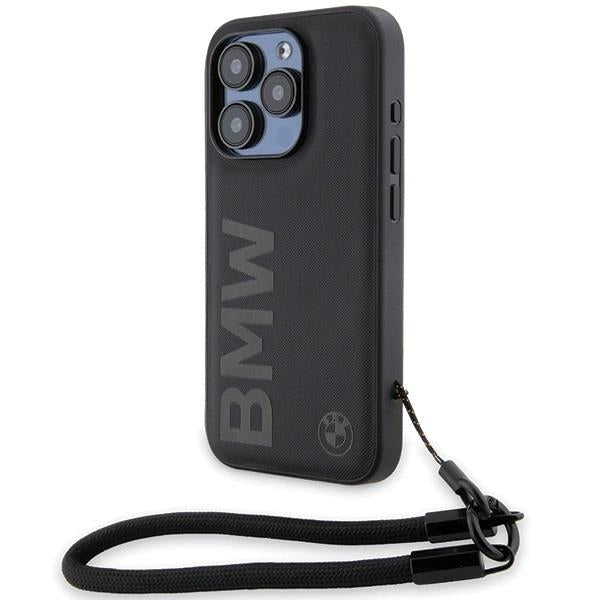 BMW Signature Leather Wordmark Cord Hard Case for iphone 15 Pro Max 6.7" Black - BMHCP15X23RMRLK