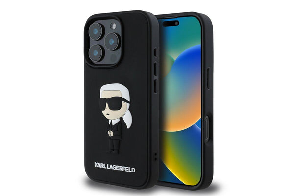 Karl Lagerfeld 3D Rubber Ikonik Case for iPhone 16 Pro 6.3" Black - KLHCP16L3DRKINK