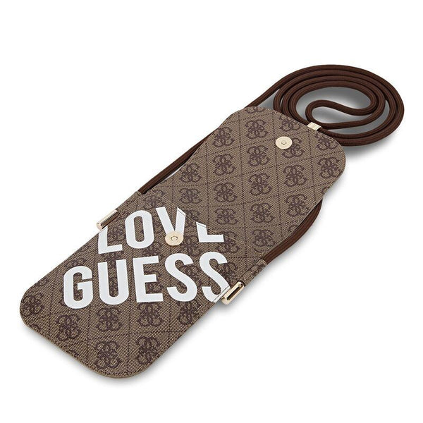 Guess PU 4G Big Love Logo Universal Phone Pouch with Strap and Card Slot Brown - GUOWBPGP4NLGWW