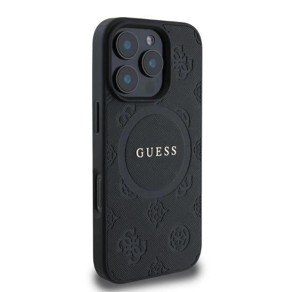 Guess Saffiano Peony Stamp Case with MagSafe for iphone 16 Pro Max 6.9" Black - GUMP16XPSAPSMEK