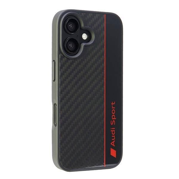 Audi Carbon Fiber Sports Red Stripe Hardcase with MagSafe for iPhone 16 6.1" Black - AUS-TPUPCIP-16-R8/D1-BK