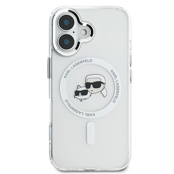 Karl Lagerfeld IML Karl & Choupette Head Metal Frame Case with MagSafe for iPhone 16 6.1" Clear - KLHMP16SHLSKCH