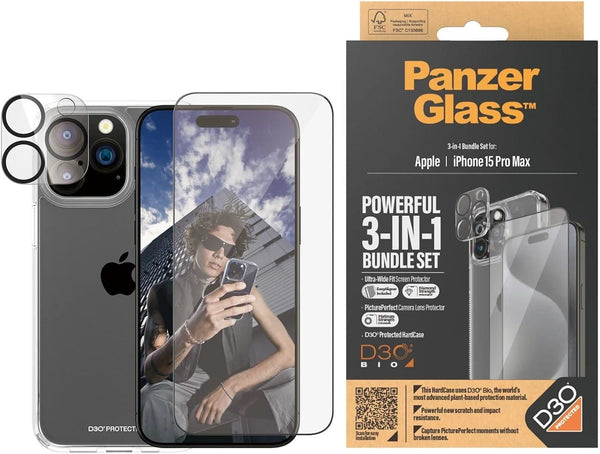 Panzer Glass Powerful 3 in 1 Bundle Pack for iPhone 15 Pro Max 6.7" - B1172+2812