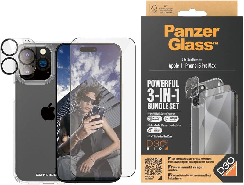 Panzer Glass Powerful 3 in 1 Bundle Pack for iPhone 15 Pro Max 6.7" - B1172+2812