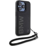 BMW Signature Leather Wordmark Cord Hard Case for iphone 15 Pro Max 6.7" Black - BMHCP15X23RMRLK