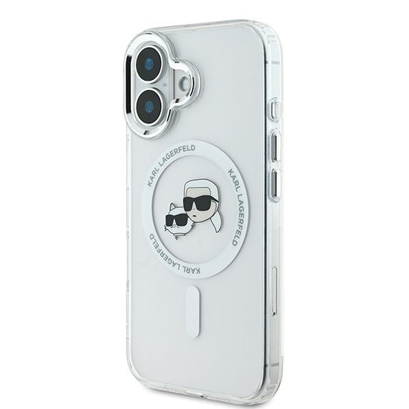 Karl Lagerfeld IML Karl & Choupette Head Metal Frame Case with MagSafe for iPhone 16 6.1" Clear - KLHMP16SHLSKCH