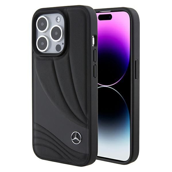 Mercedes Benz Hard Case Leather Wave Pattern for iphone 15 Pro 6.1" Black - MEHCP15L8ROLK