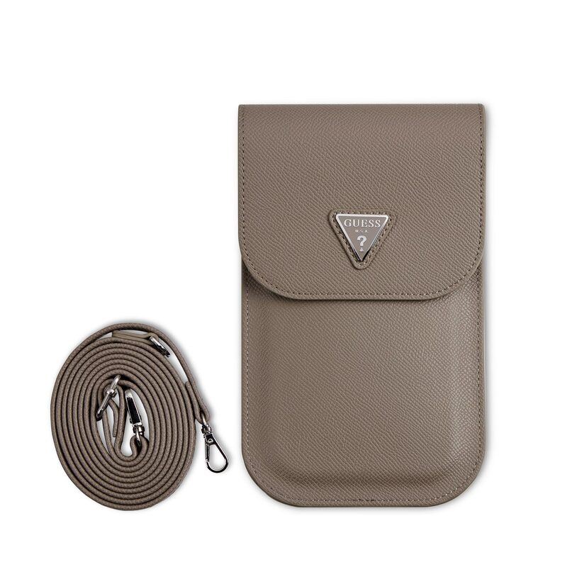 Guess PU Grained Triangle Logo Universal Phone Pouch with Strap and Card Slot Brown - GUCWBPGTSPSW