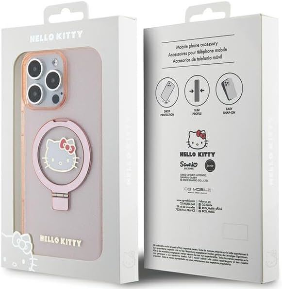 Hello Kitty Ring Stand Glitter Electrop Logo with MagSafe Case for iphone 15 Pro Max 6.7" Pink - HKHMP15XHRSGEP