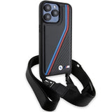 BMW M Edition Carbon Tricolor Lines with Strap Hard Case for iphone 15 Pro Max 6.7" Black - BMHCP15X23PSVTK