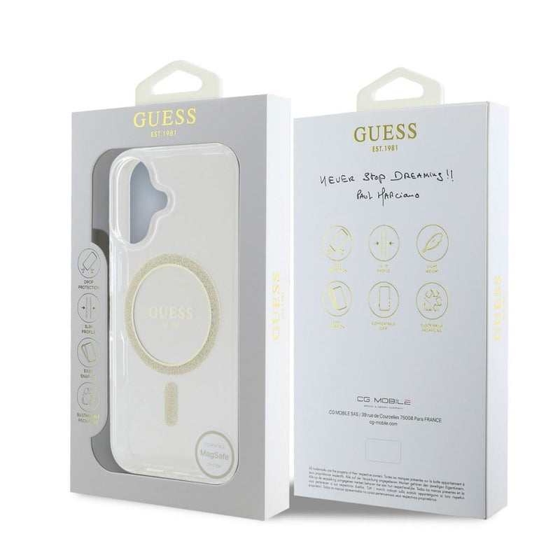 Guess IML Glitter Ring Case with MagSafe for iPhone 16 6.1" Clear - GUHMP16SHFGERET