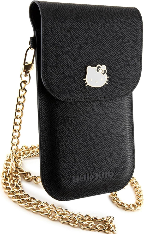 Hello Kitty Leather Metal Logo Chain Universal Phone Bag Pouch Black - HKOWBPGHDLMK