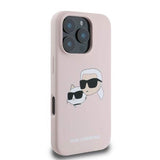 Karl Lagerfeld Liquid Silicone Karl and Choupette Head Case for iphone 16 Pro 6.3" Pink - KLHMP16LSKCHPPL