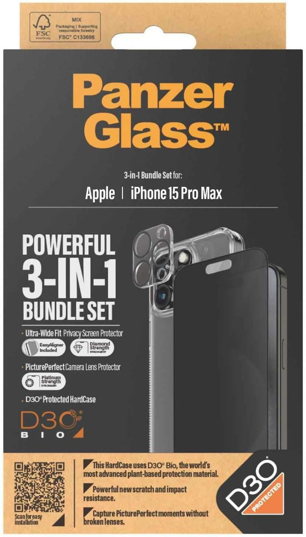 Panzer Glass Privacy Powerful 3 in 1 Bundle Pack for iPhone 15 Pro Max 6.7" - B1175+P2812