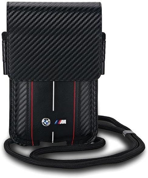 BMW M Series Carbon & Red Stripes Universal Phone Pouch Black - BMPSP15XMSCAKR