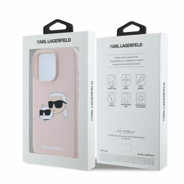 Karl Lagerfeld Liquid Silicone Karl and Choupette Head Case for iphone 16 Pro 6.3" Pink - KLHMP16LSKCHPPL