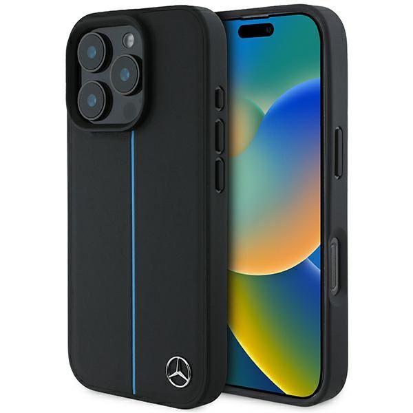 Mercedes MB Blue Line Leather Case with MagSafe for iPhone 16 Pro Max 6.9" Black - MEHMP16X23RURBK