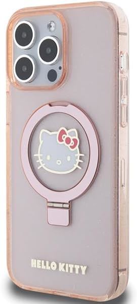 Hello Kitty Ring Stand Glitter Electrop Logo with MagSafe Case for iphone 15 Pro Max 6.7" Pink - HKHMP15XHRSGEP