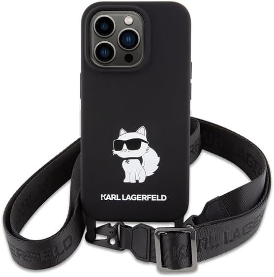 Karl Lagerfeld Choupette Crossbody Silicone Case for iphone 15 Pro Max 6.7" Black - KLHCP15XCBSXNK