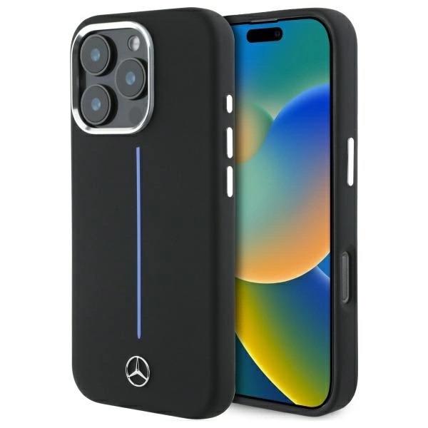 Mercedes Silicone Blue Stripe Case with MagSafe for iPhone 16 Pro 6.3" Black - MEHMP16L23SUMBK