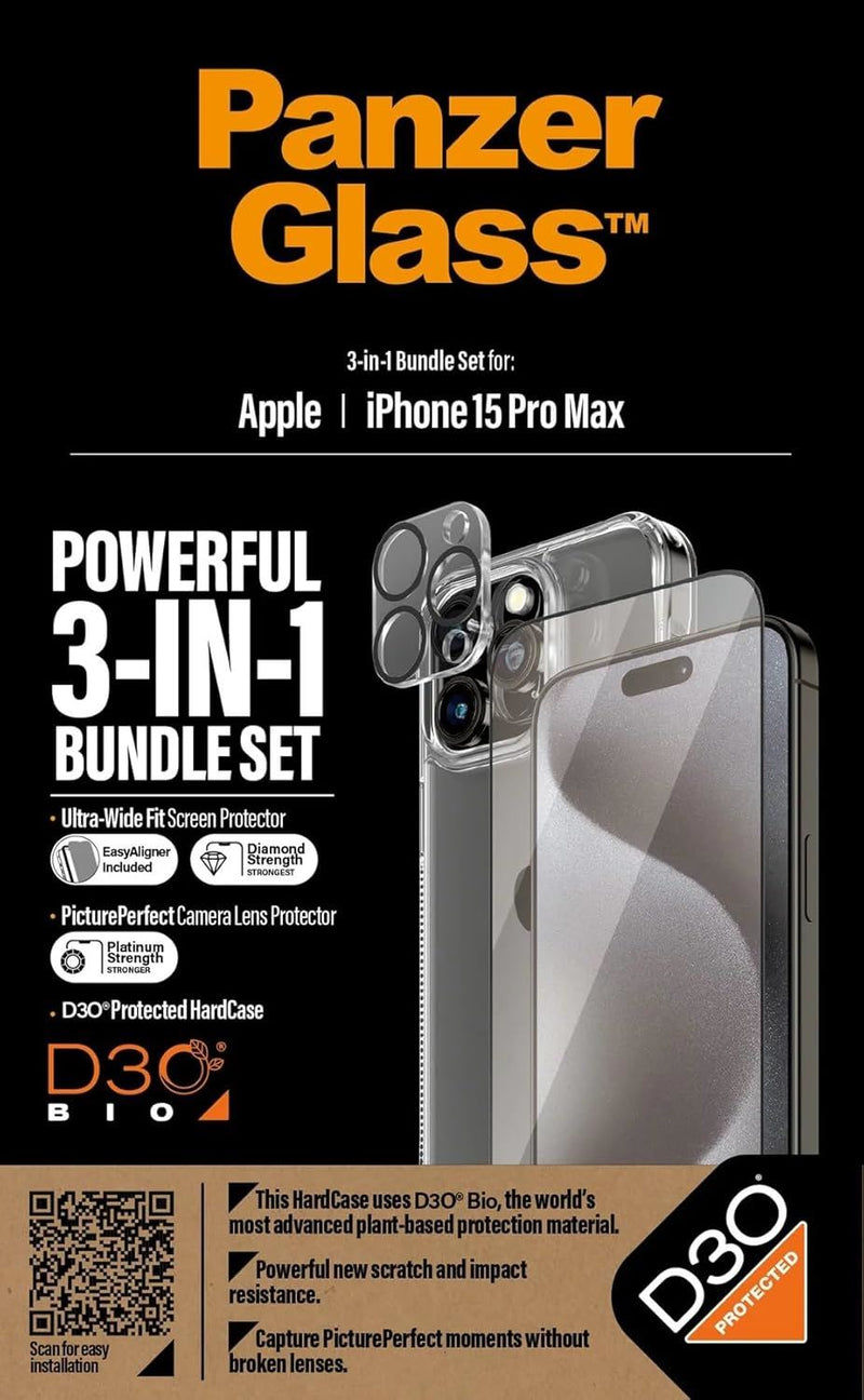 Panzer Glass Powerful 3 in 1 Bundle Pack for iPhone 15 Pro Max 6.7" - B1172+2812