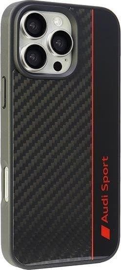 Audi Carbon Fiber Sports Red Stripe Hardcase for iPhone 16 Pro Max 6.9" Black/Red - AUS-TPUPCIP16PM-R8/D1-BK