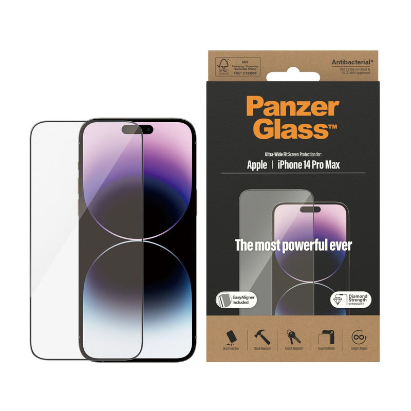 Panzer Glass Ultra Wide Fit Most Powerful Screen Protection for iphone 14 Pro Max 6.7" - 2786