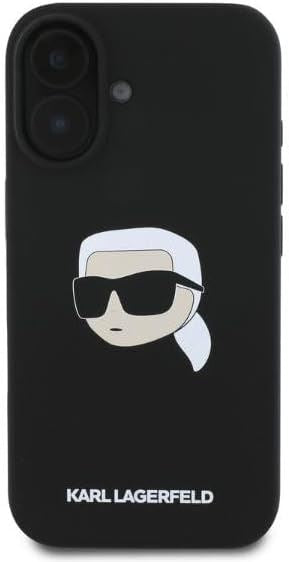 Karl Lagerfeld Liquid Silicone Karl Head Case for iphone 16 6.1" Black - KLHMP16SSKHPPLK