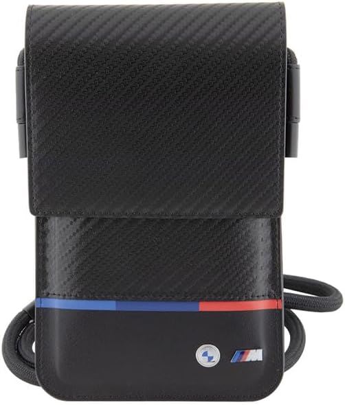 BMW M Series Carbon Tricolour Universal Phone Pouch With Strap And Cardslot Black - BMOWBPUCARTCBK