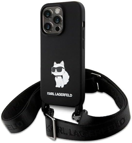 Karl Lagerfeld Choupette Crossbody Silicone Case for iphone 15 Pro Max 6.7" Black - KLHCP15XCBSXNK