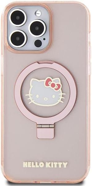 Hello Kitty Ring Stand Glitter Electrop Logo with MagSafe Case for iphone 15 Pro Max 6.7" Pink - HKHMP15XHRSGEP