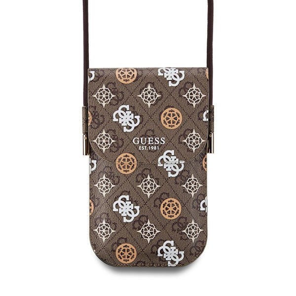 Guess PU 4G Peony Multicolour Universal Phone Pouch with Strap and Card Slot Brown - GUOWBP4PEWPW