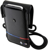 BMW M Series Carbon Tricolour Universal Phone Pouch With Strap And Cardslot Black - BMOWBPUCARTCBK