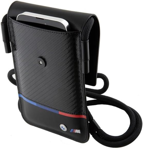 BMW M Series Carbon Tricolour Universal Phone Pouch With Strap And Cardslot Black - BMOWBPUCARTCBK