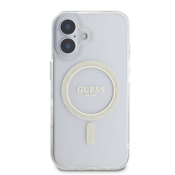 Guess IML Glitter Ring Case with MagSafe for iPhone 16 6.1" Clear - GUHMP16SHFGERET