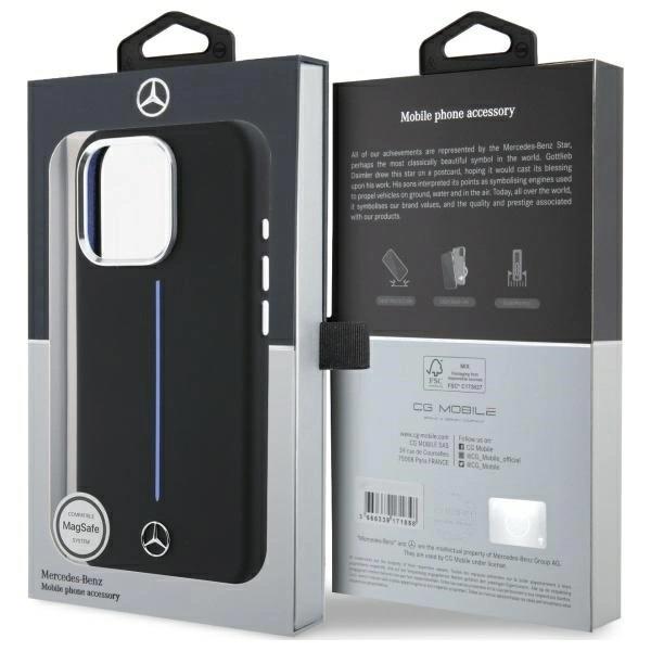 Mercedes Silicone Blue Stripe Case with MagSafe for iPhone 16 Pro 6.3" Black - MEHMP16L23SUMBK