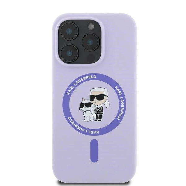 Karl Lagerfeld Liquid Silicone Karl and Choupette with MagSafe Case for iphone 16 Pro 6.3" Purple - KLHMP16LSCMKCRHU