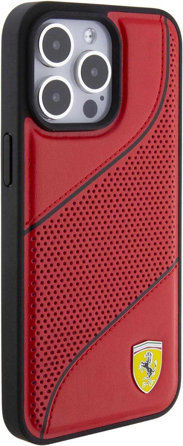 Ferrari Hard Case Perforated Waves Metal Logo for iphone 15 Pro Max 6.7" Red  - FEHCP15XPWAR