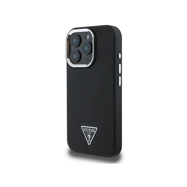 Guess PU Grained Triangle Logo Case for iPhone 16 Pro 6.3" Black - GUHMP16LPGTSPSK