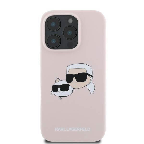 Karl Lagerfeld Liquid Silicone Karl and Choupette Head Case for iphone 16 Pro 6.3" Pink - KLHMP16LSKCHPPL