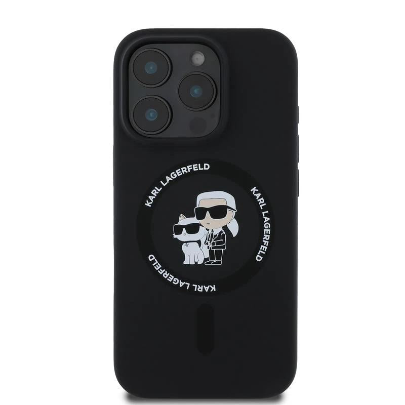 Karl Lagerfeld Liquid Silicone Karl and Choupette with MagSafe Case for iphone 16 Pro 6.3" Black - KLHMP16LSCMKCRHK