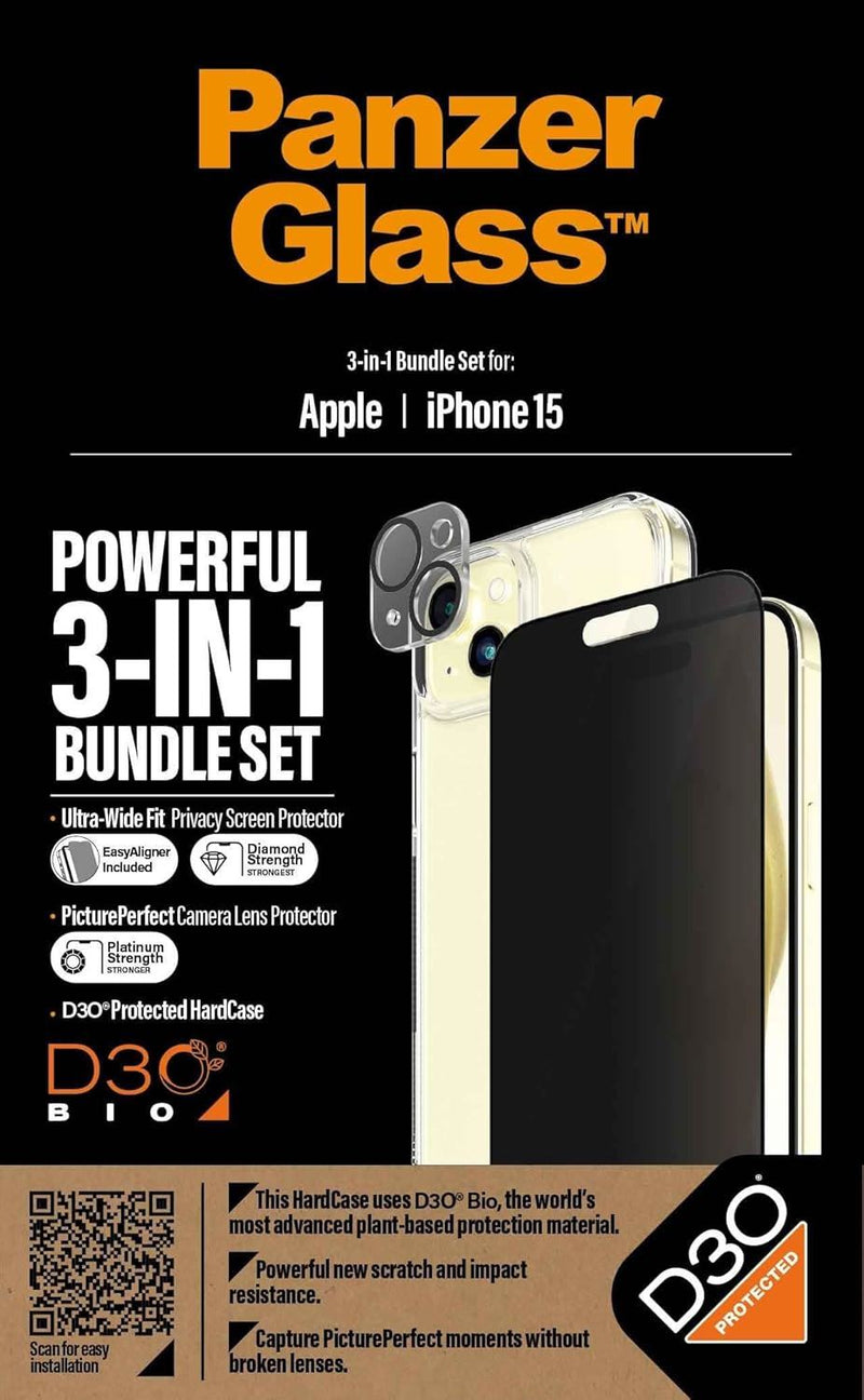 Panzer Glass Privacy Powerful 3 in 1 Bundle Pack for iPhone 15 6.1" - B1172+P2809