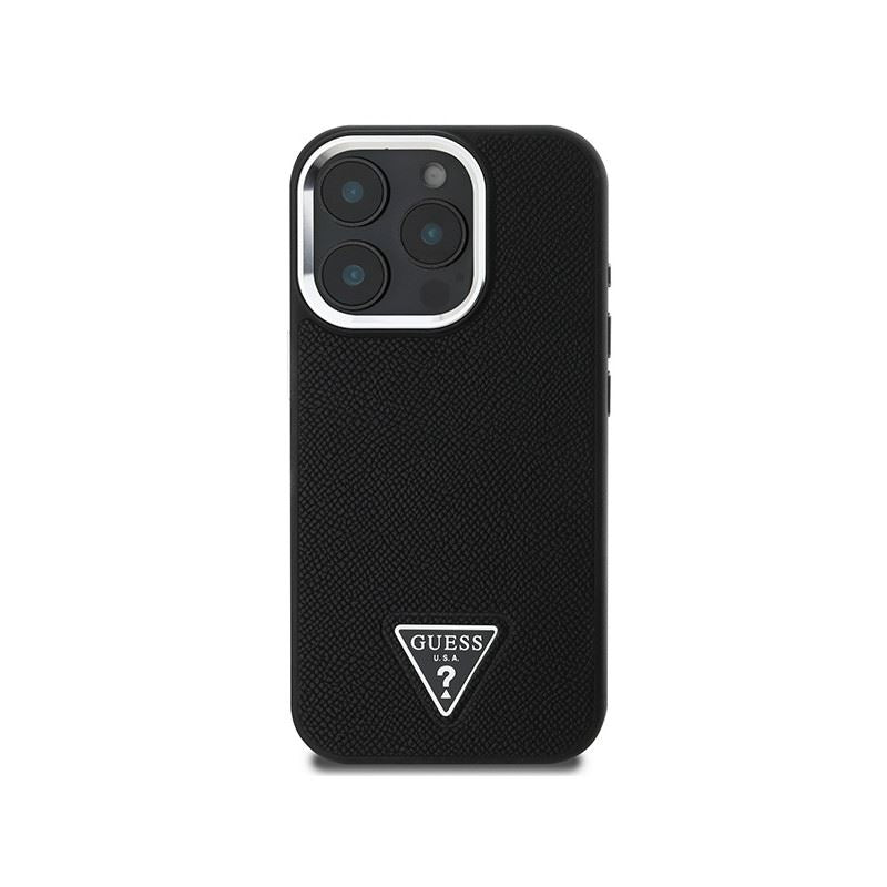 Guess PU Grained Triangle Logo Case for iPhone 16 Pro 6.3" Black - GUHMP16LPGTSPSK