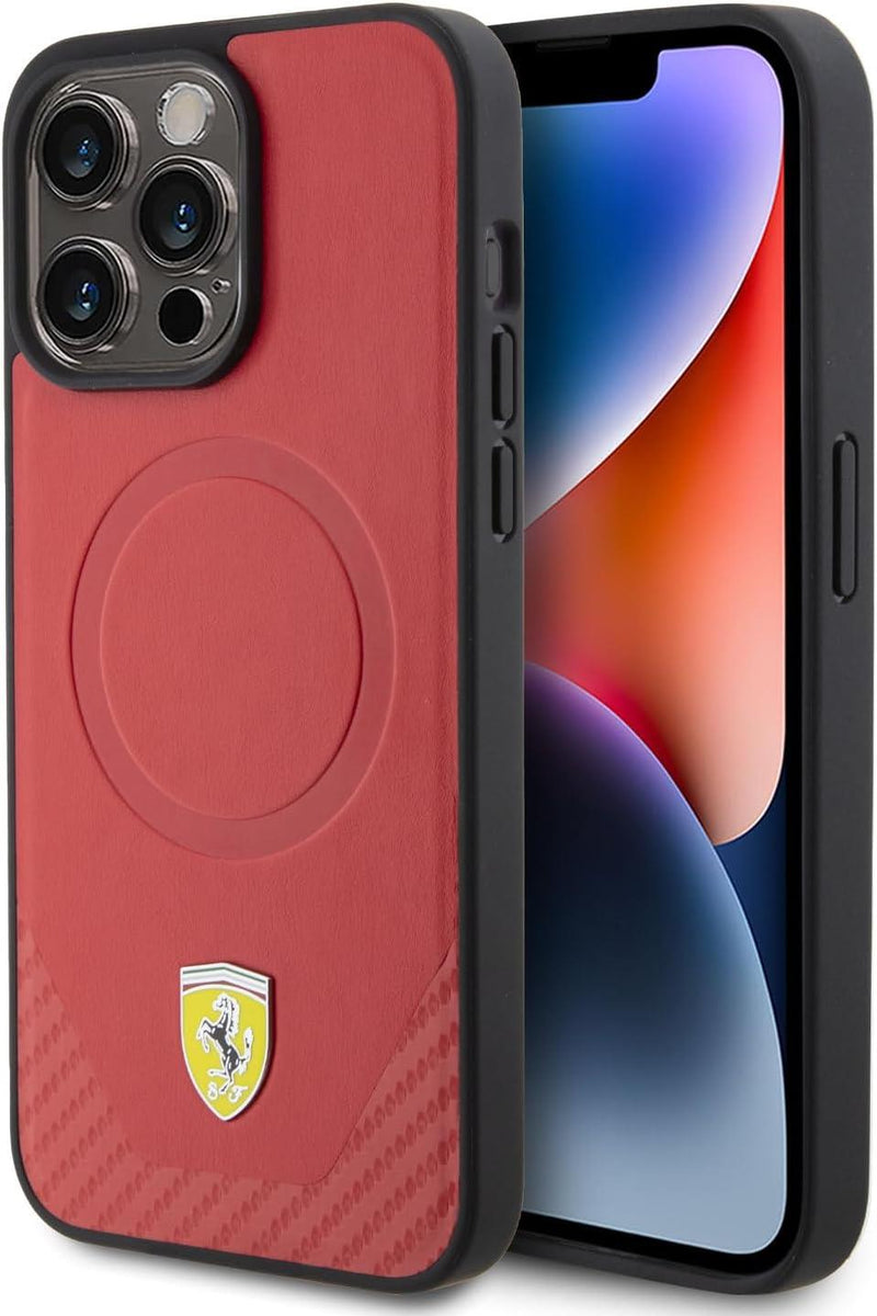 Ferrari Carbon Hard Case Metal Logo with MagSafe for iphone 15 Pro 6.1" Red - FEHMP15LPTER