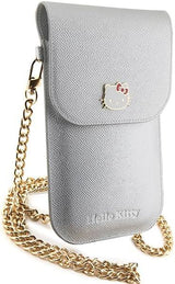 Hello Kitty Leather Metal Logo Chain Universal Phone Bag Pouch Silver - HKOWBPGHDLMS