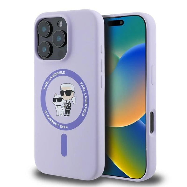 Karl Lagerfeld Liquid Silicone Karl and Choupette with MagSafe Case for iphone 16 Pro 6.3" Purple - KLHMP16LSCMKCRHU