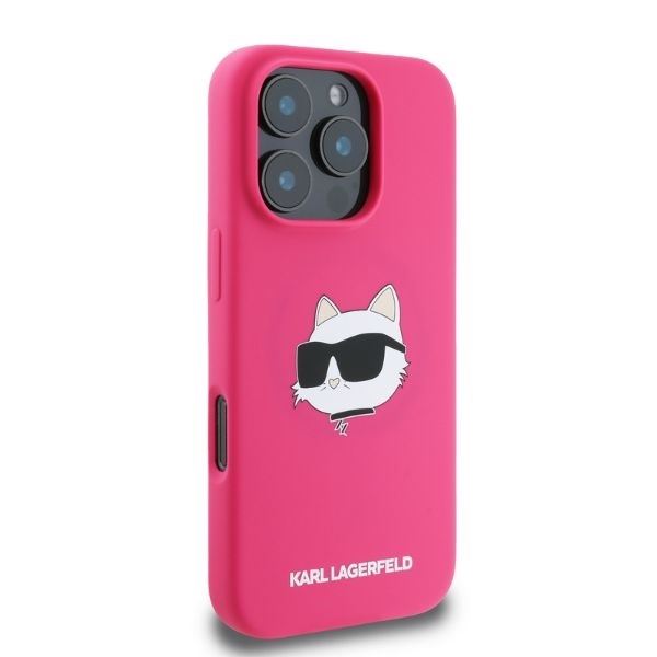 Karl Lagerfeld Silicone Choupette Head Print Case with MagSafe for iPhone 16 Pro Max 6.9" Fuchsia - KLHMP16XSCHPPLF