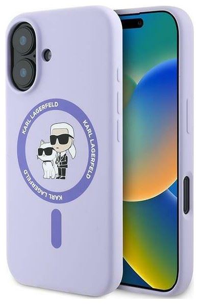 Karl Lagerfeld Liquid Silicone Karl & Choupette Case with MagSafe for iPhone 16 6.1" Purple - KLHMP16SSCMKCRHU