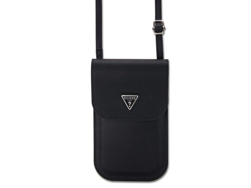 Guess PU Grained Triangle Logo Universal Phone Pouch with Strap and Card Slot Black - GUCWBPGTSPSK